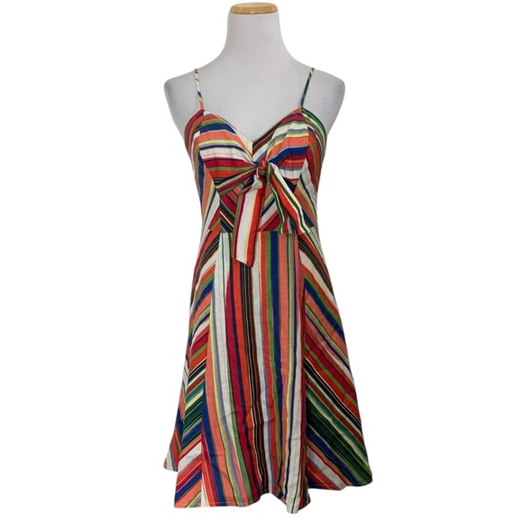 Parker Womens Striped Rainbow Rosemary Dress LinenBlend Womens 4 Sundress - Picture 3 of 17
